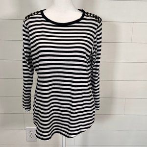 Michael Kors Black & White Striped Knit 3/4 Sleeve Shirt Size M